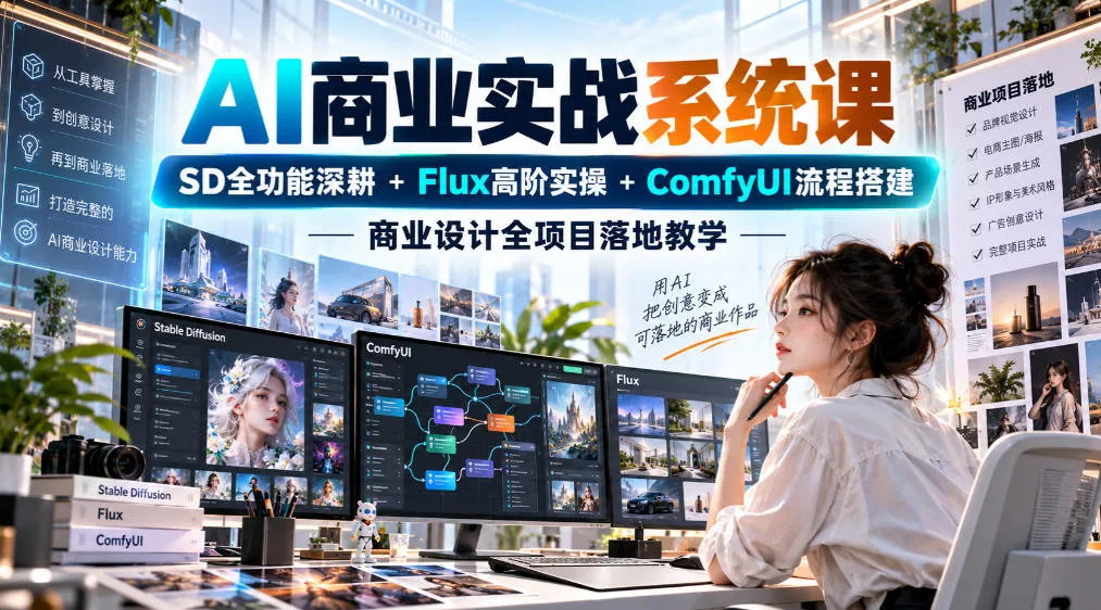 AI商业实战系统课｜SD全功能深耕+Flux高阶实操+Comfyui流程搭建，商业设计全项目落地教学-706资源网