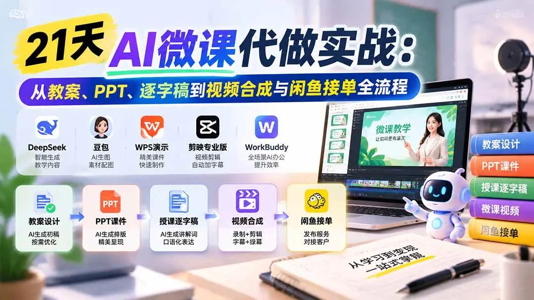 (21065期)21天AI微课代做实战:从教案、PPT、逐字稿到视频合成与闲鱼接单全流程-706资源网