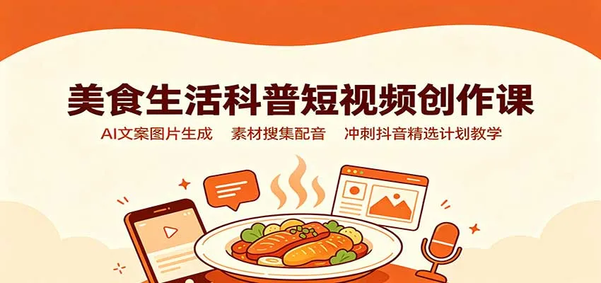 美食生活科普短视频创作课：AI文案图片生成，素材搜集配音，冲刺抖音精选计划教学-706资源网