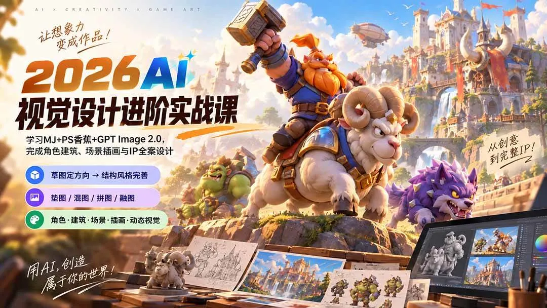 （20852期）2026AI视觉设计进阶实战课-更新1007：学习MJ+PS香蕉+GPT Image 2.0，完成角色建筑、场景插画与IP全案设计-706资源网