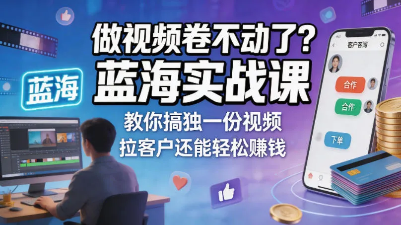 做视频卷不动了？蓝海实战课教你搞独一份视频，拉客户还能轻松賺钱！【原创双语字幕】-706资源网