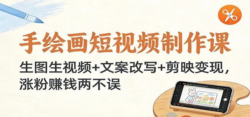 手绘画短视频制作课：生图生视频+文案改写+剪映变现，涨粉赚钱两不误-706资源网