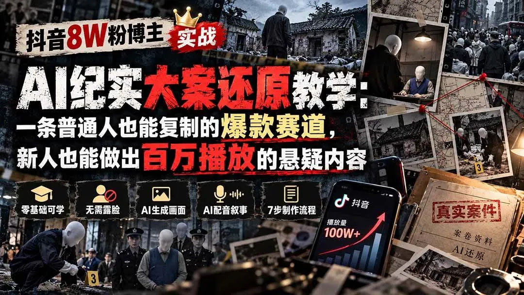 (20865期)抖音8W粉博主AI纪实大案还原教学:一条普通人也能复制的爆款赛道,新人也能做出百万播放的悬疑内容 (20865期)抖音8W粉博主AI纪实大案还原教学:一条普通人也能复制的爆款赛道,新人也能做出百万播放的悬疑内容
