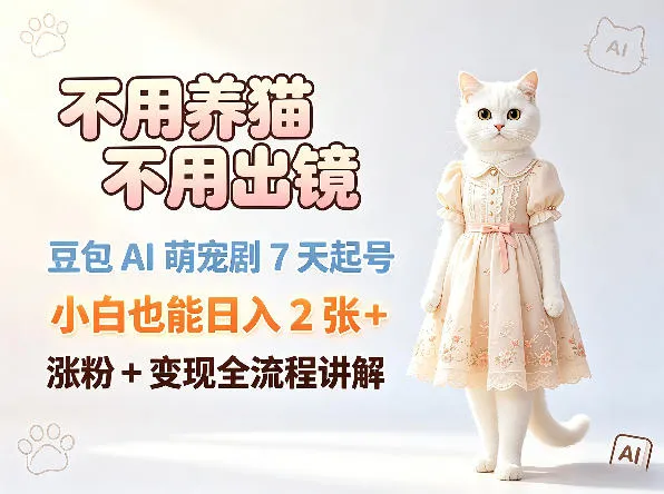 不用养猫不用出镜，豆包AI萌宠剧7天起号，小白也能日入2张+，涨粉+变现全流程讲解-706资源网