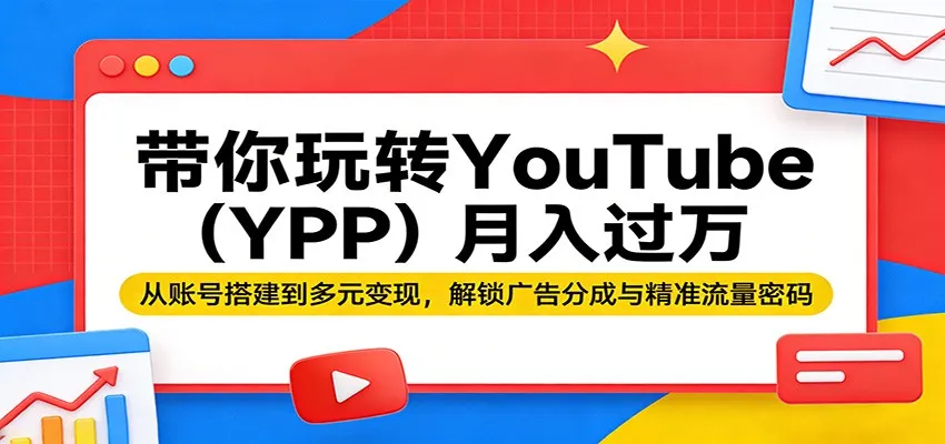 带你玩转YouTube(YPP)月入过万：从账号搭建到多元变现，解锁广告分成与精准流量密码-706资源网