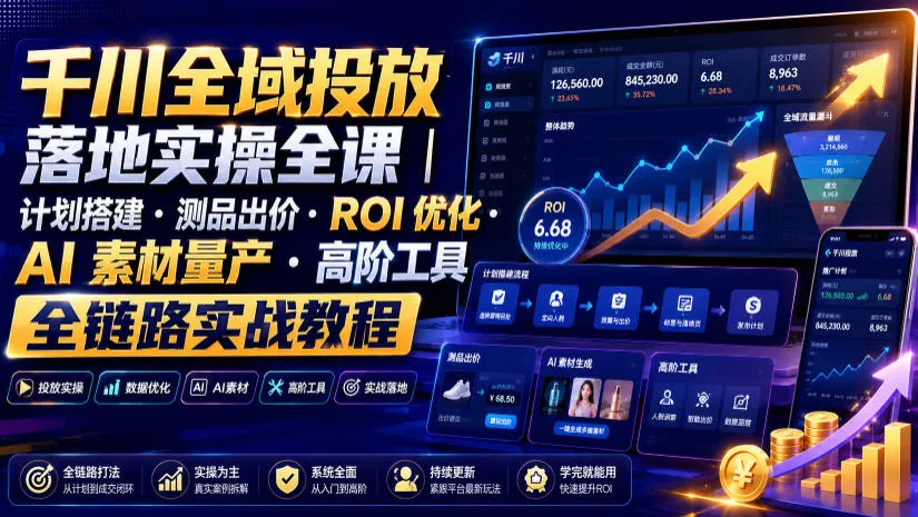 千川全域投放落地实操全课｜计划搭建・测品出价・ROI优化・AI素材量产・高阶工具全链路实战教程-706资源网
