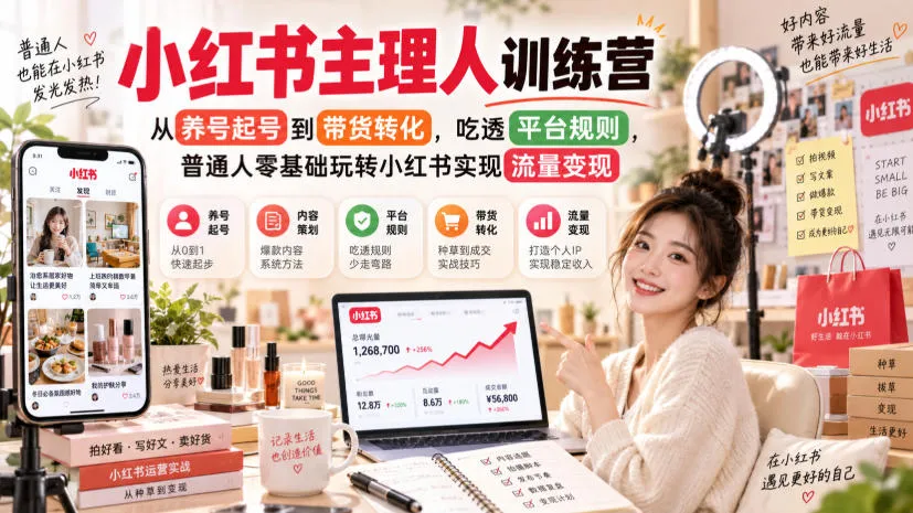 小红书主理人训练营,从养号起号到带货转化,吃透平台规则,普通人零基础玩转小红书实现流量变现-706资源网