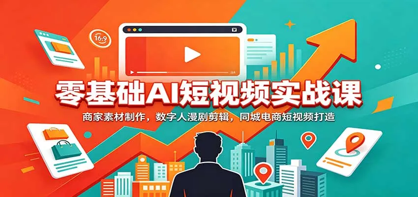 零基础AI短视频实战课:商家素材制作,数字人漫剧剪辑,同城电商短视频打造-706资源网