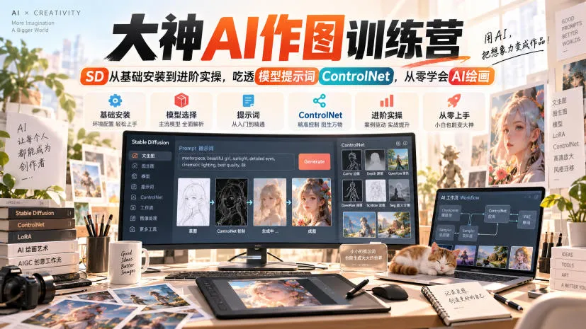 大神AI作图训练营，SD从基础安装到进阶实操，吃透模型提示词ControlNet，从零学会AI绘画-706资源网
