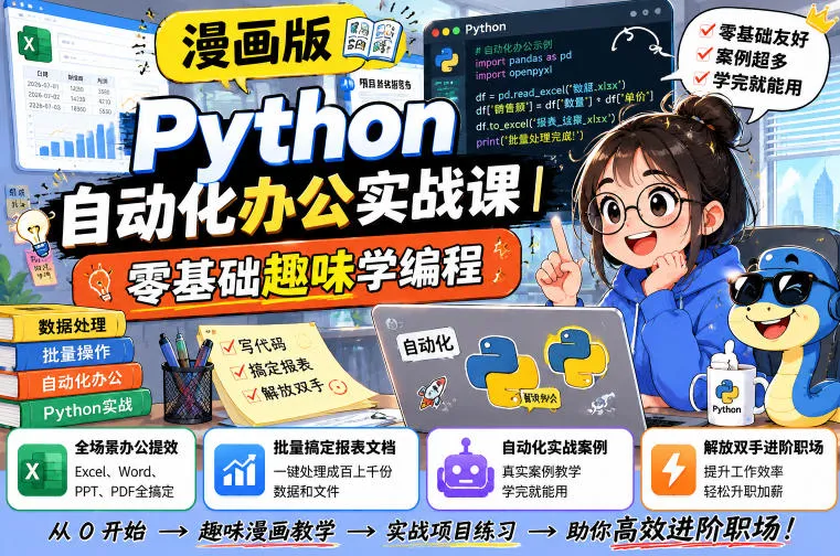 漫画版Python自动化办公实战课｜零基础趣味学编程，全场景办公提效、批量搞定报表文档、解放双手进阶职场-706资源网