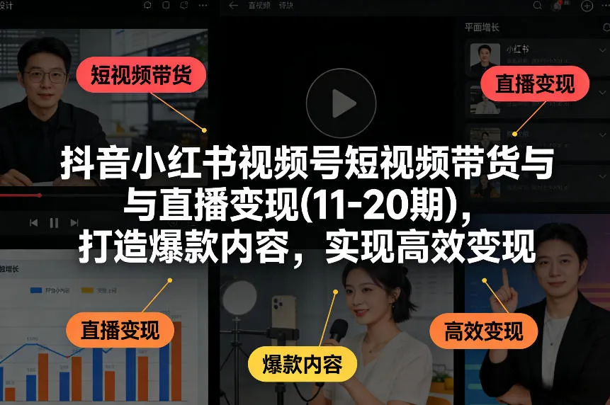 抖音小红书视频号短视频带货与直播变现(10-21期)，打造爆款内容，实现高效变现(更新05月08日)-706资源网