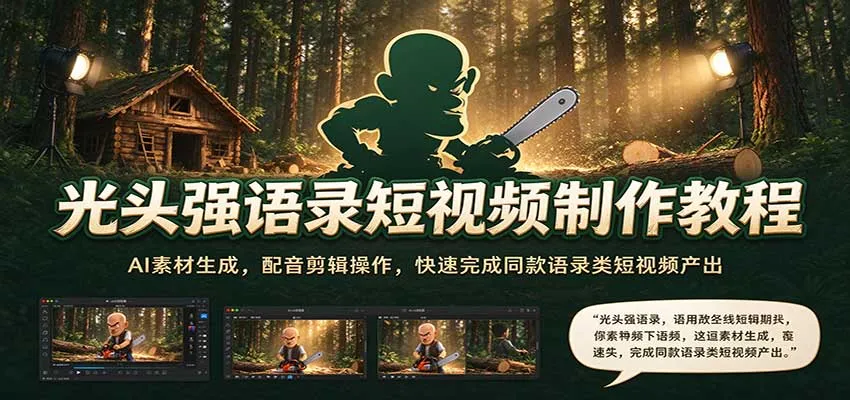 光头强语录短视频制作教程：AI素材生成，配音剪辑操作，快速完成同款语录类短视频产出-706资源网