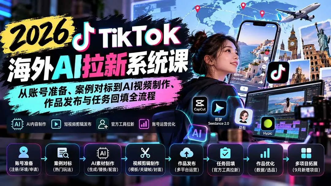 (20675期)【无水印】2026 TikTok海外AI拉新系统课:从账号准备、案例对标到AI视频制作、作品发布与任务回填全流程-706资源网