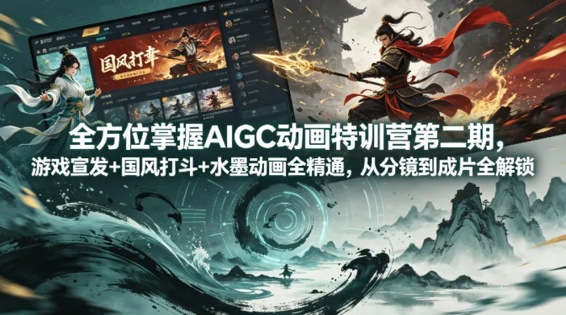全方位掌握AIGC动画特训营第二期，游戏宣发+国风打斗+水墨动画全精通，从分镜到成片全解锁-706资源网