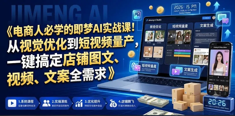 电商人必学的即梦AI实战课!从视觉优化到短视频量产,一键搞定店铺图文、视频、文案全需求-706资源网