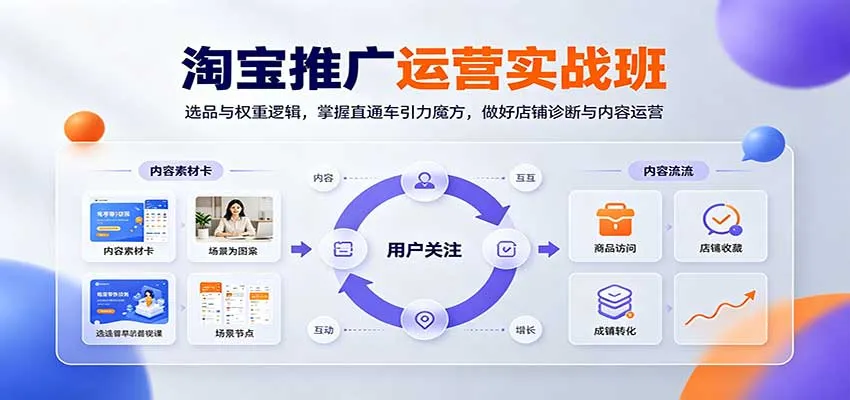 淘宝推广运营实战班：选品与权重逻辑，掌握直通车引力魔方，做好店铺诊断与内容运营-706资源网
