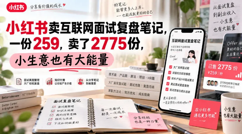 小红书卖互联网面试复盘笔记，一份259，卖了2775份，小生意也有大能量-706资源网