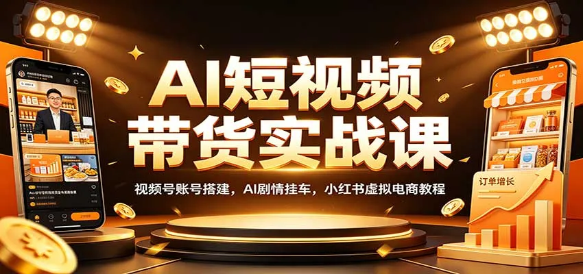 AI短视频带货实战课：视频号账号搭建，AI剧情挂车，小红书虚拟电商教程-706资源网