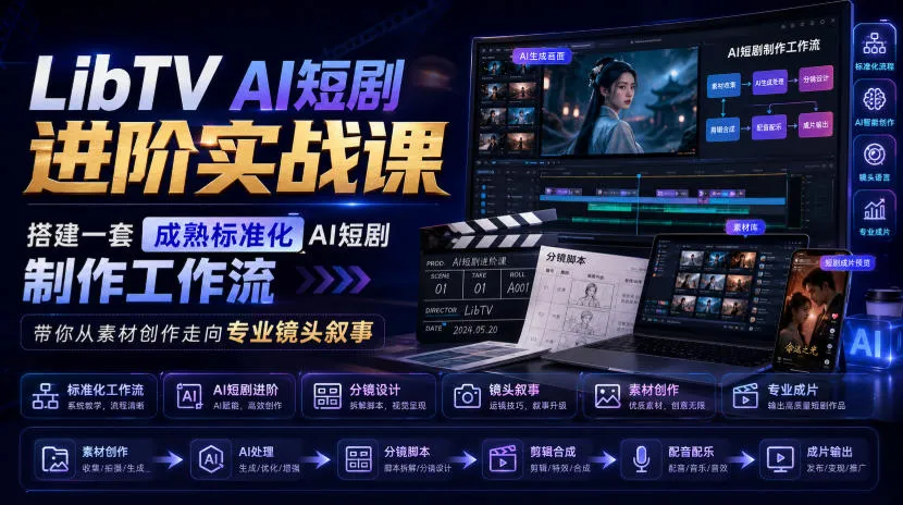 LibTV AI短剧进阶实战课,搭建一套成熟标准化AI短剧制作工作流,带你从素材创作走向专业镜头叙事(更新)-706资源网