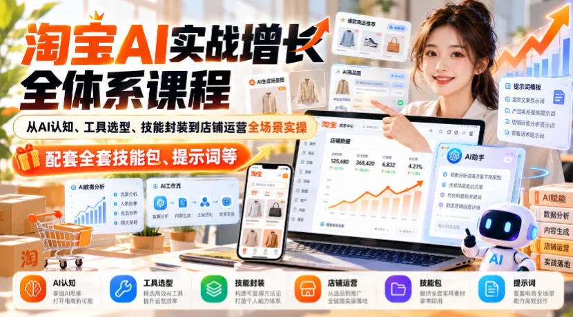 淘宝AI实战增长全体系课程，从AI认知、工具选型、技能封装到店铺运营全场景实操，配套全套技能包、提示词等-706资源网
