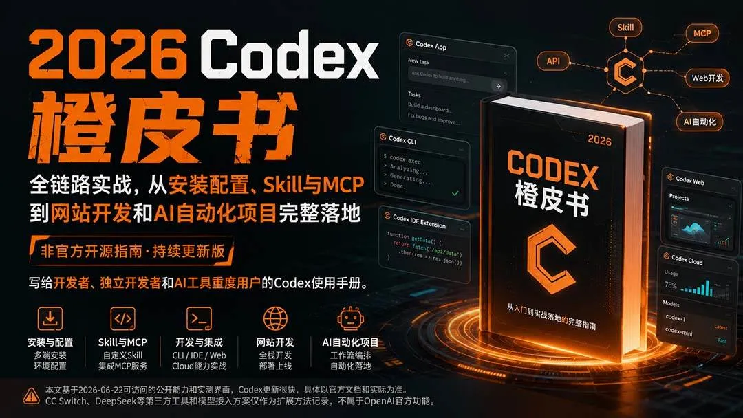 (20105期)2026Codex橙皮书:全链路实战,从安装配置、Skill与MCP到网站开发和AI自动化项目完整落地-706资源网