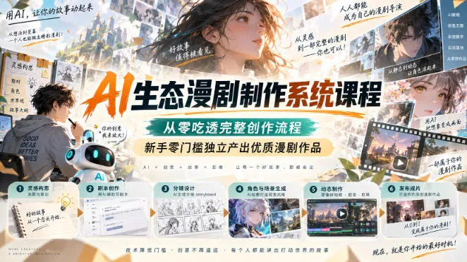 AI生态漫剧制作系统课程,从零吃透完整创作流程,新手零门槛独立产出优质漫剧作品 AI生态漫剧制作系统课程,从零吃透完整创作流程,新手零门槛独立产出优质漫剧作品
