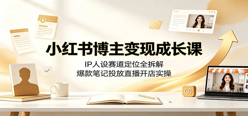小红书博主变现成长课：IP人设赛道定位全拆解，爆款笔记投放直播开店实操-706资源网