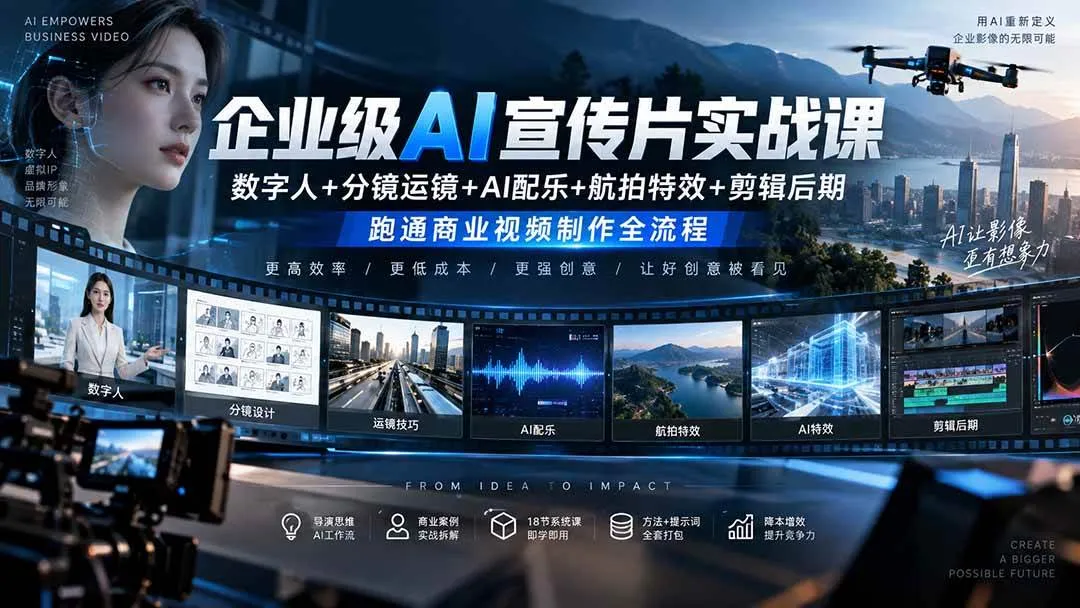 (20548期)企业级AI宣传片实战课|数字人+分镜运镜+AI配乐+航拍特效+剪辑后期,跑通商业视频制作全流程-706资源网