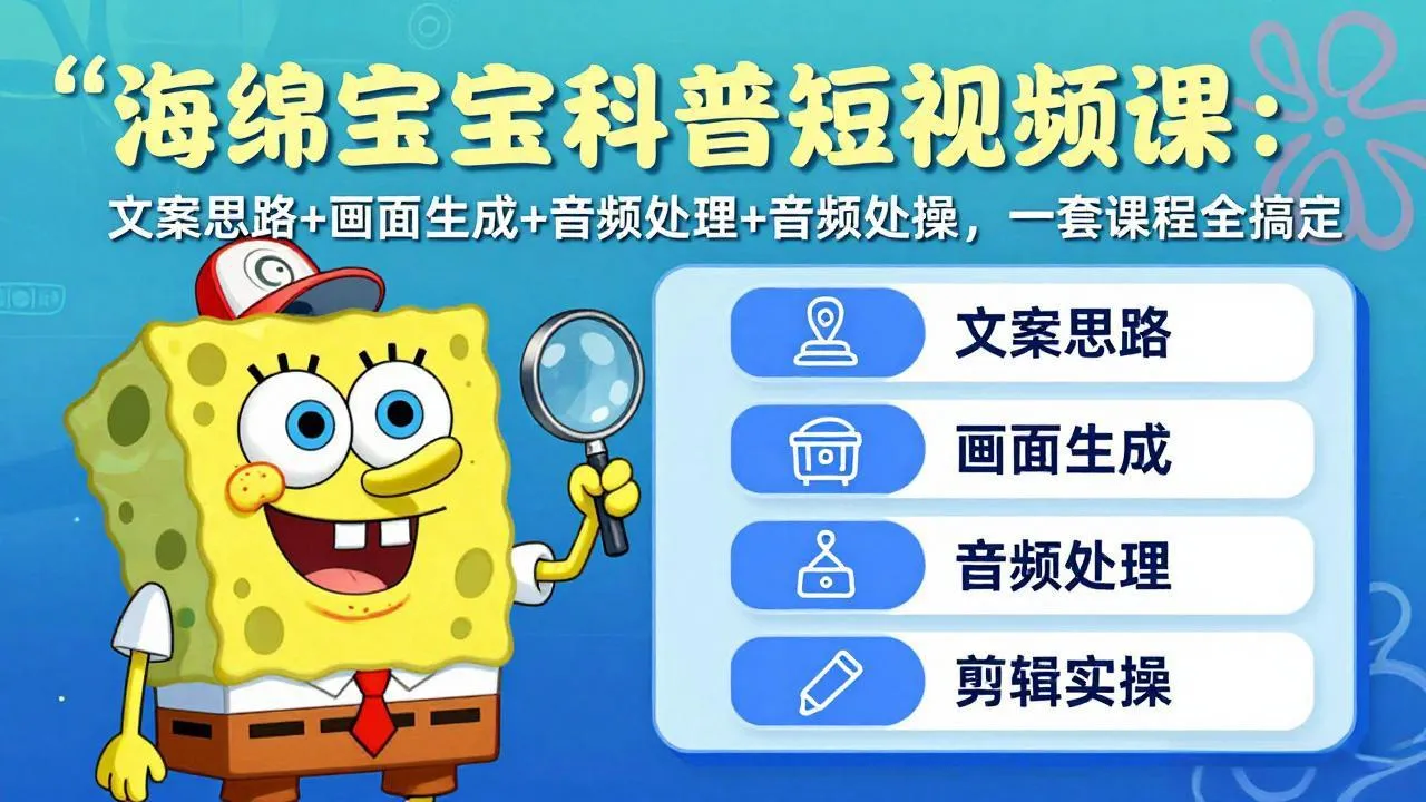 海绵宝宝科普短视频课：文案思路+画面生成+音频处理+剪辑实操，一套课程全搞定-706资源网