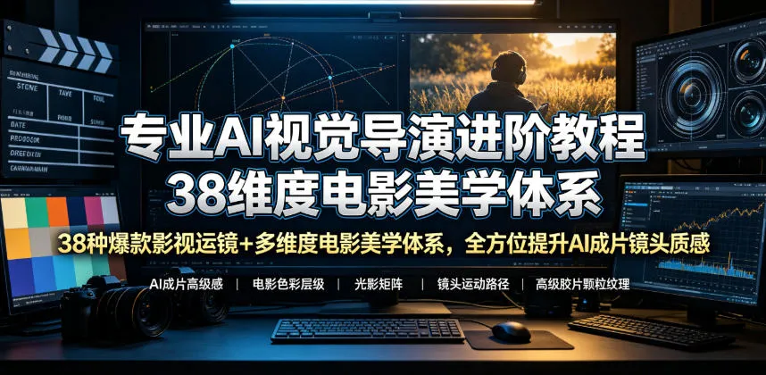 专业AI视觉导演进阶教程，38种爆款影视运镜+多维度电影美学体系，全方位提升AI成片高级感与镜头质感-706资源网