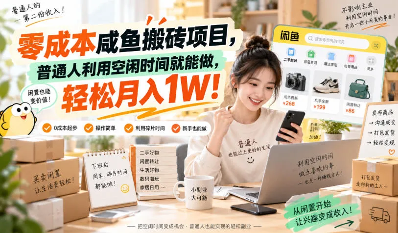 零成本咸鱼搬砖项目，普通人利用空闲时间就能做，轻松月入1W！【揭秘】-706资源网