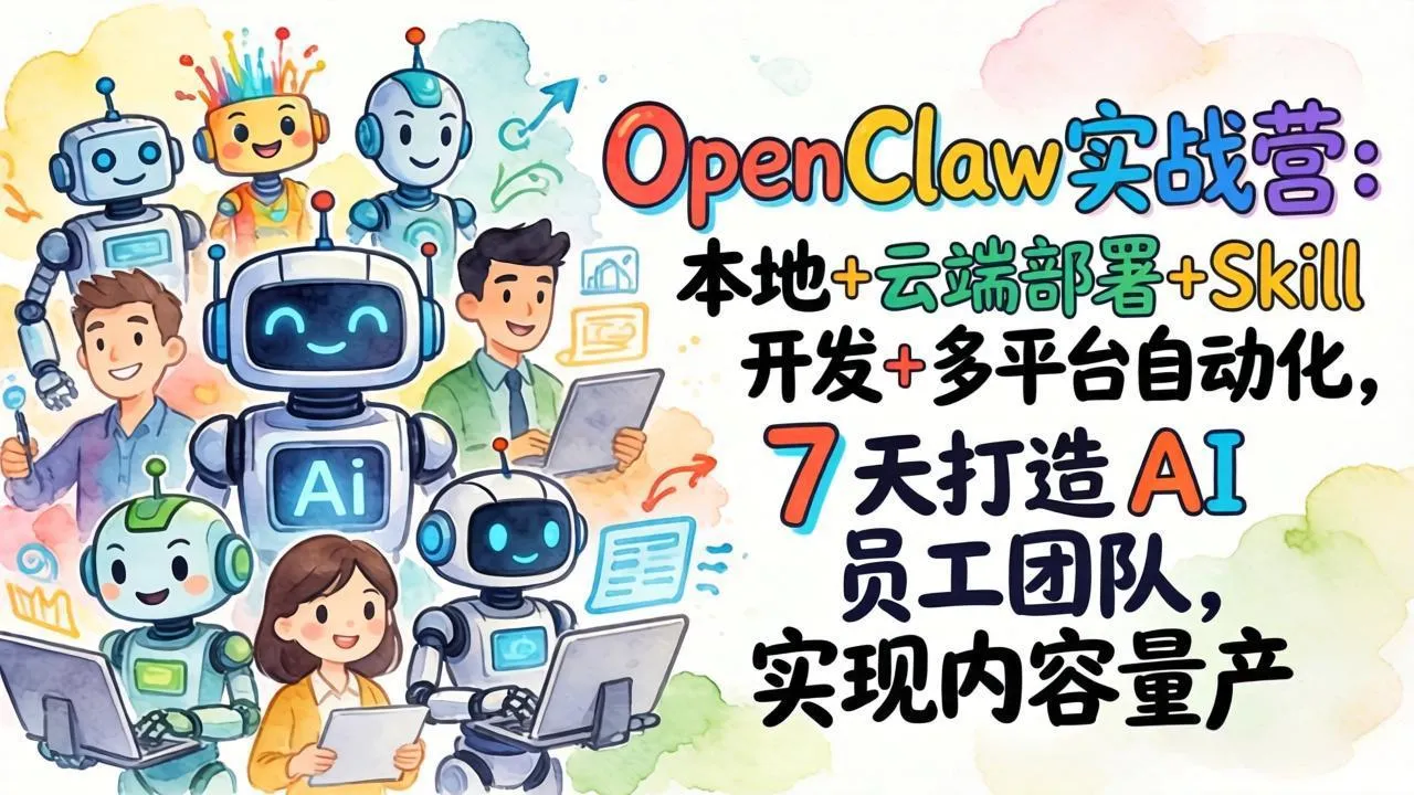 OpenClaw实战营：本地+云端部署+Skill开发+多平台自动化，7 天打造 AI 员工团队，实现内容量产-706资源网