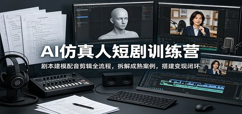 AI仿真人短剧训练营：剧本建模配音剪辑全流程，拆解成熟案例，搭建变现闭环-706资源网
