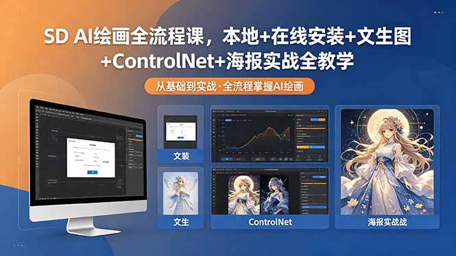 SD AI绘画全流程课，本地+在线安装+文生图+ControlNet+海报实战全教学-706资源网