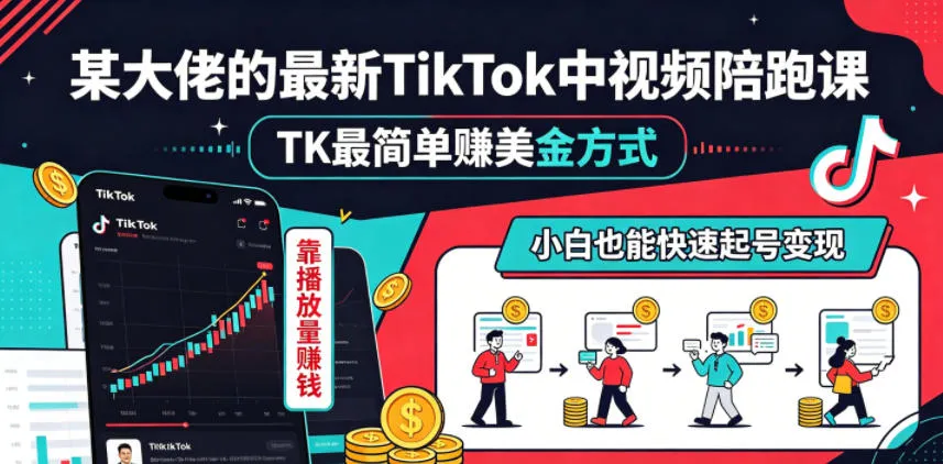某大佬的最新TikTok中视频陪跑课,TK最简单賺美金方式,靠播放量賺钱,小白也能快速起号变现-706资源网