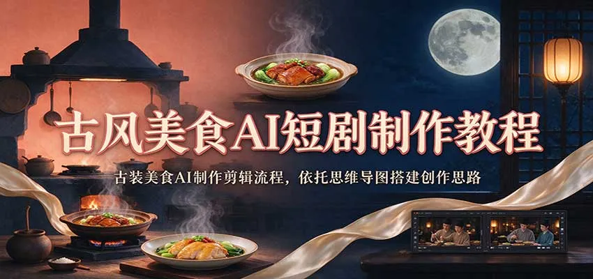 古风美食AI短剧制作教程：古装美食AI制作剪辑流程，依托思维导图搭建创作思路-706资源网