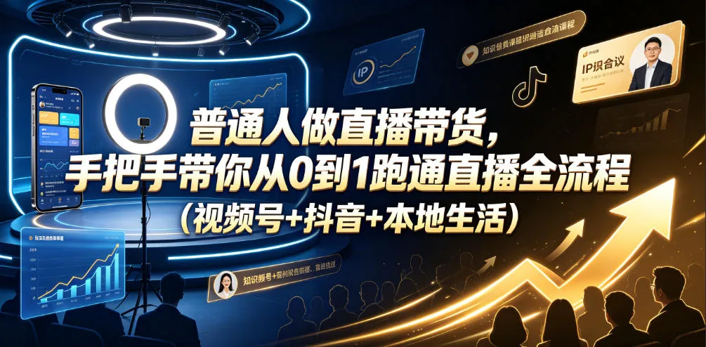 普通人做直播带货，手把手带你从0到1跑通直播全流程(视频号+抖音+本地生活)-706资源网