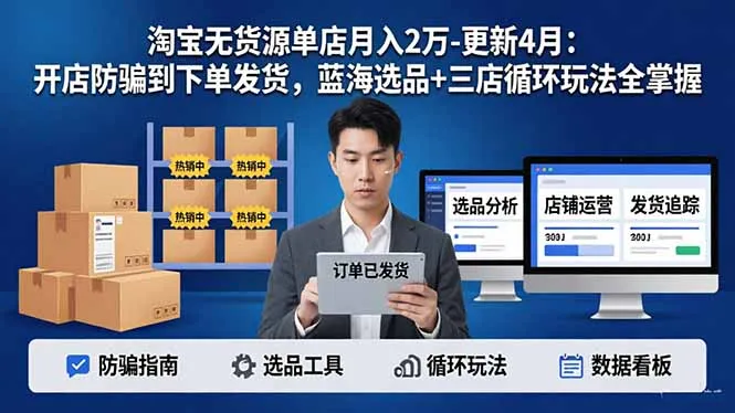 淘宝无货源5.0单店月入2万-更新4月：开店防骗到下单发货，蓝海选品+三店循环玩法全掌握-706资源网