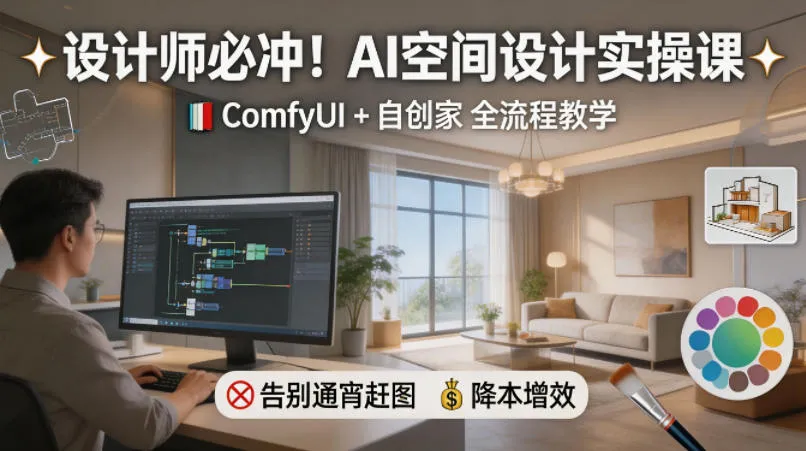 设计师必冲！AI空间设计实操课，ComfyUI+自创家全教学，告别通宵赶图，降本增效-706资源网