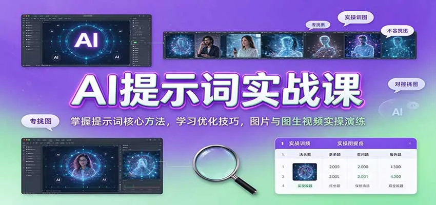 AI提示词实战课:掌握提示词核心方法,学习优化技巧,图片与图生视频实操演练-706资源网