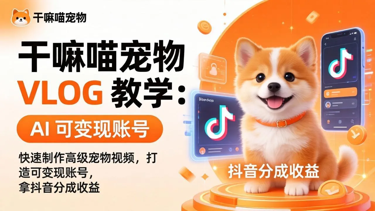 干嘛喵宠物 VLOG 教学：AI 快速制作高级宠物视频，打造可变现账号，拿抖音分成收益-706资源网