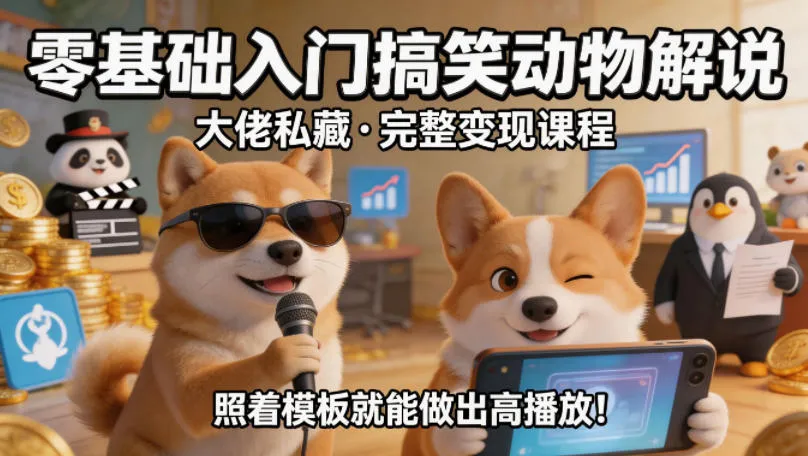 零基础入门搞笑动物解说，大佬私藏完整变现课程，照着模板就能做出高播放-706资源网
