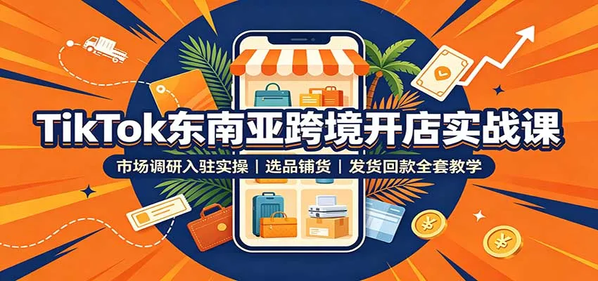 TikTok东南亚跨境开店实战课：市场调研入驻实操，选品铺货，发货回款全套教学-706资源网