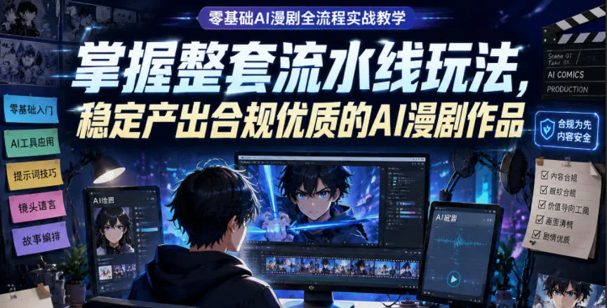 零基础AI漫剧全流程实战教学，掌握整套流水线玩法，稳定产出合规优质的AI漫剧作品-706资源网