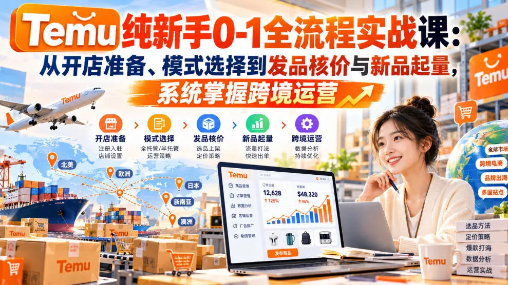 【无水印】Temu纯新手0-1全流程实战课:从开店准备、模式选择到发品核价与新品起量,系统掌握跨境运营-706资源网