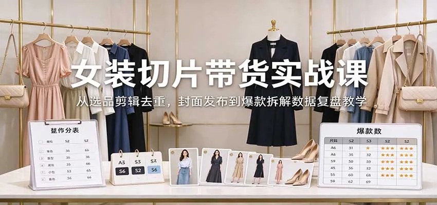 女装切片带货实战课：从选品剪辑去重，封面发布到爆款拆解数据复盘教学-706资源网