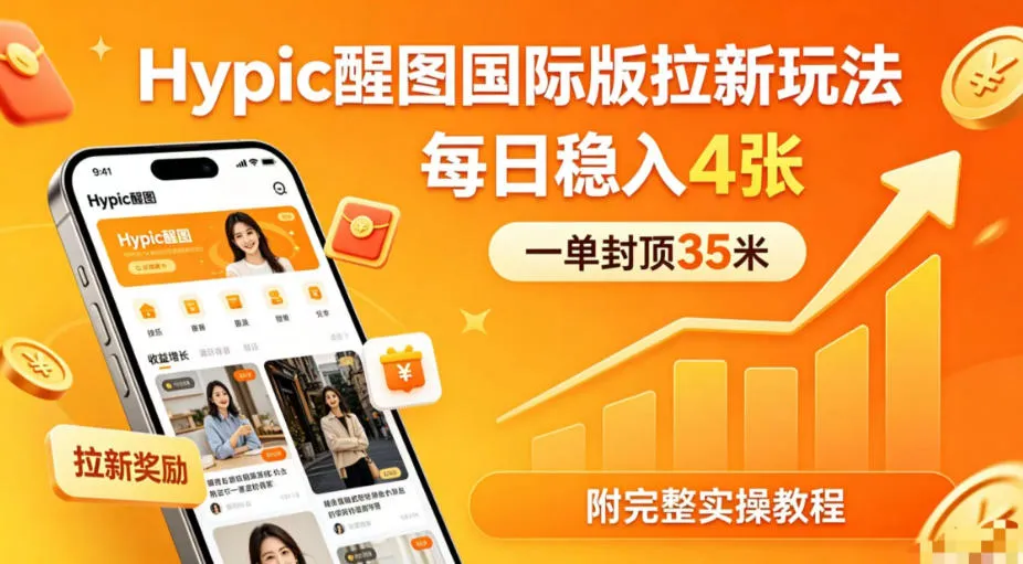 一单封顶35米，实测Hypic醒图国际版拉新玩法，每日稳入4张(附完整实操教程)-706资源网
