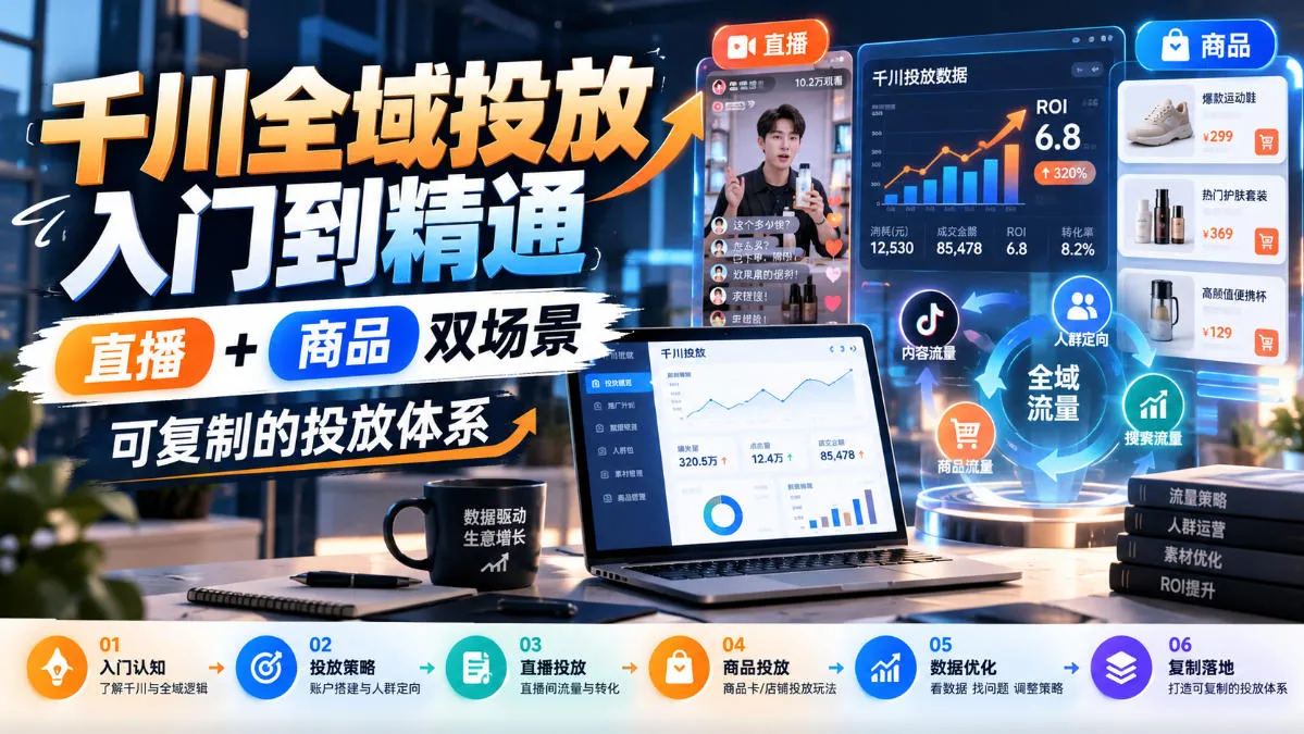千川全域投放入门到精通，直播+商品双场景，可复制的投放体系-706资源网