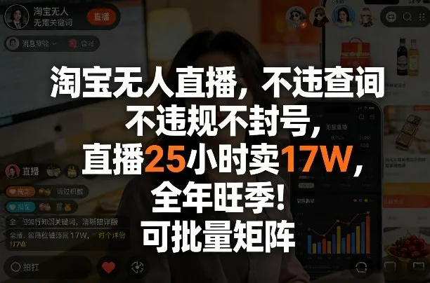 淘宝无人直播，不违规不封号，直播25小时卖17W，全年旺季！可批量矩阵【揭秘】-706资源网