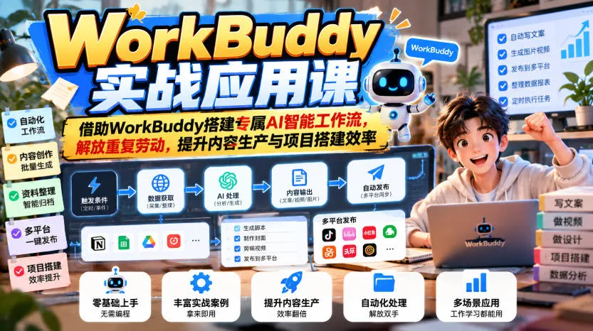 WorkBuddy实战应用课，借助WorkBuddy搭建专属AI智能工作流，解放重复劳动，提升内容生产与项目搭建效率-706资源网